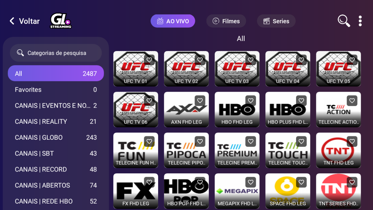 GL Streaming em Smart TV